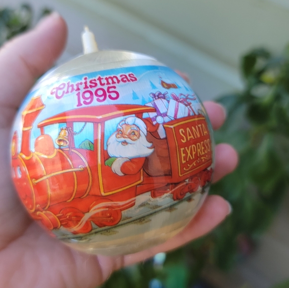 Christmas 1995 Santa Express Satin/Silk Tree Ornament Train Red & White Holiday - Picture 1 of 7